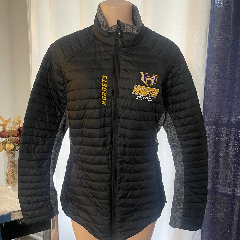 Hampton Hornets Basketball Jacket Coat zip Women's Black Quilted top Large